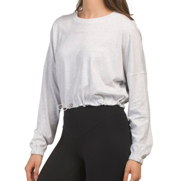 NEW CALVIN KLEIN Logo Embroidery Cropped Pullover 100% cotton heather 261tn - Picture 1 of 4